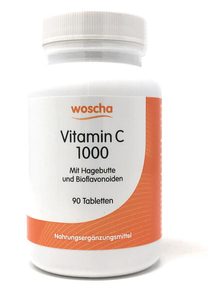 woscha Vitamin C 1000mg mit Hagebutte und Bioflavonoide 90 Tabletten (144g) (vegan)