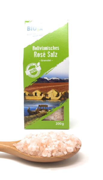 Biova Gourmetsalz Bolivianisches Rosé Salz Granulat 2-4mm 200g Faltschachtel