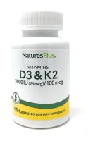 Natures Plus Vitamins D3/VitK2 1000IU/100mcg 90 veg. Kapseln