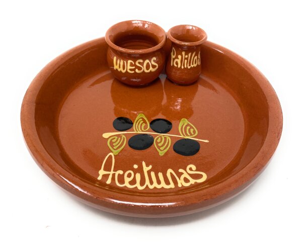 Alfarería HP Padilla Cazuela Keramik Olivenschale mit Kern- und Zahnstocherablage 16cm Durchmesser