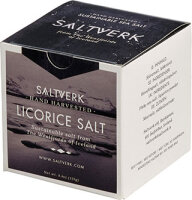Saltverk Salz Island Licorice - Meersalzflocken mit Lakritze (aus Süßholz) 125g Box