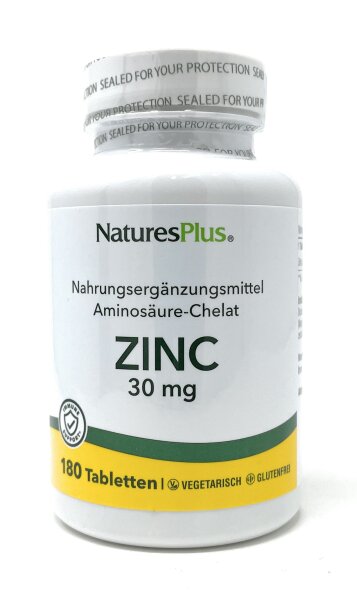 Natures Plus Zinc 30 mg ( Zink-Soja-Aminosäurechelat) 180 Tabletten (117g)