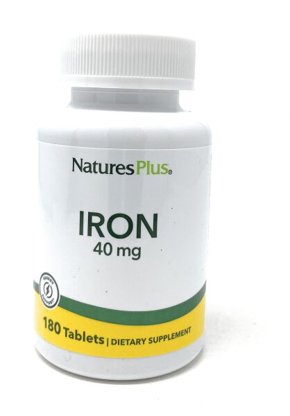 Natures Plus Iron 40mg (2 Tabletten) (als Eisen Aminosäurechelat) 180 Tabletten (98,8g)