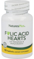 Natures Plus Folic Acid Hearts (Folsäure-Herzen mit Methylfolat und Methylcobalamin) 90 Tabletten (31,7g)