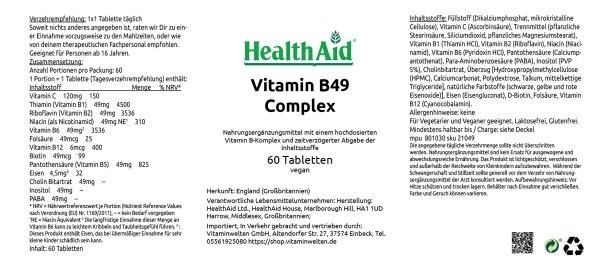 HealthAid Vitamin B99 Complex S/R (verz. Freisetzung) 60 Tabletten (vegan)