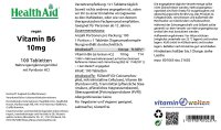 HealthAid Vitamin B6 (Pyridoxine HCl) 10mg 100 Tabletten(vegan)