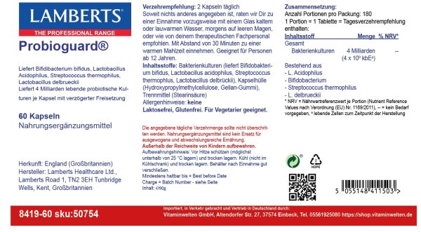 Lamberts Healthcare Ltd. Probioguard® (Reise-freundliche Mikroorganismen) 60 Kapseln